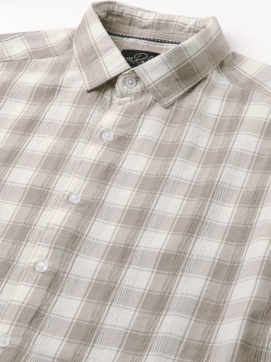 Elegant White & Grey Jacquard Checks Shirt Buy only at ₹799