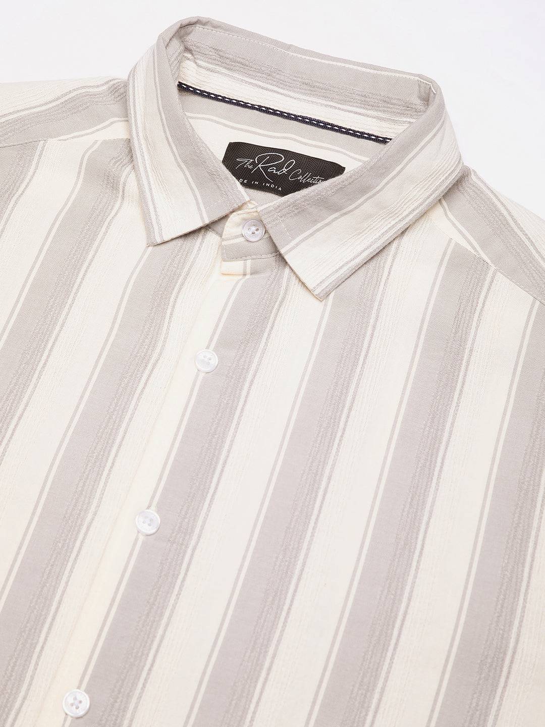 White & Frosted Grey Textured Striped Shirt Buy only at ₹799
