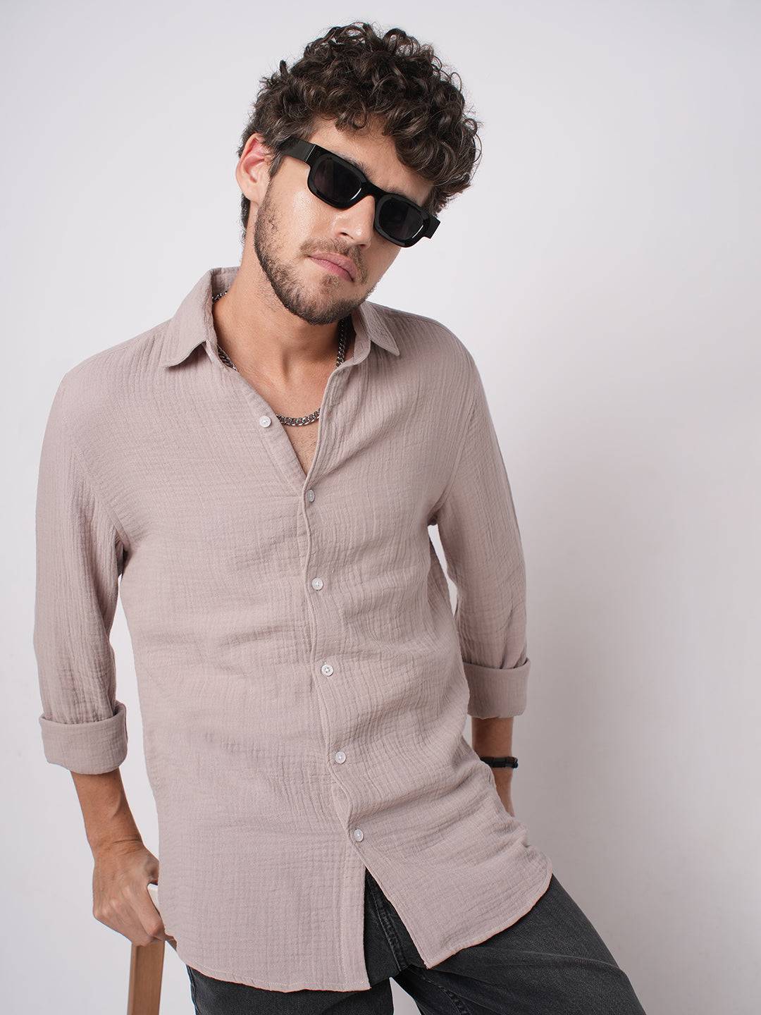 Misty Mauve Double Cloth Crinkled Shirt Buy only at ₹699