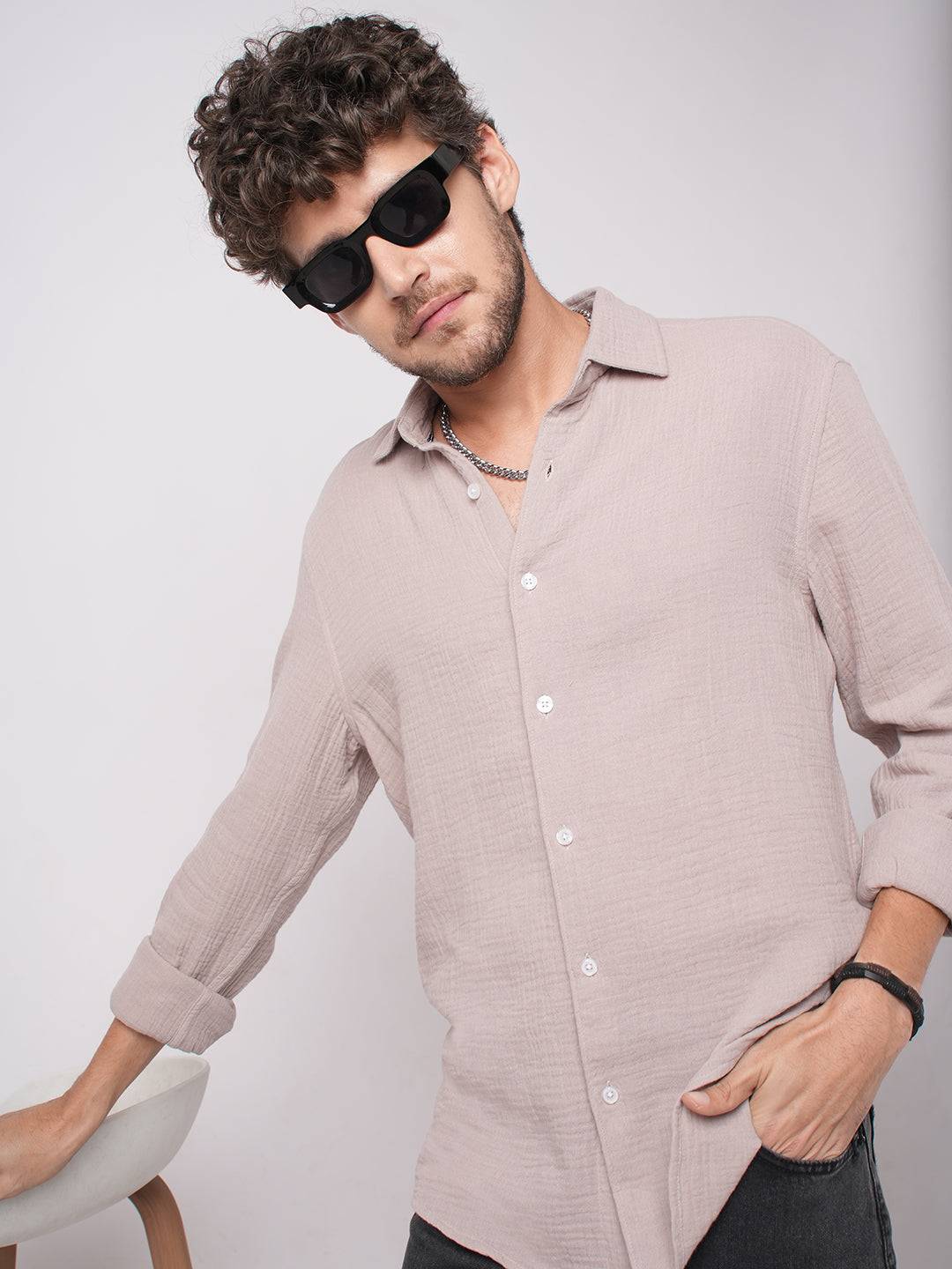 Misty Mauve Double Cloth Crinkled Shirt Buy only at ₹699