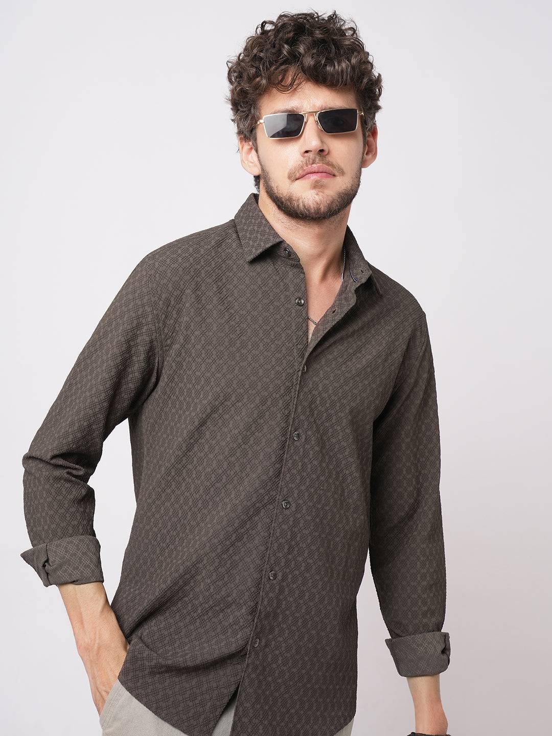 Refined Mouse Grey Textured Shirt Buy only at ₹699