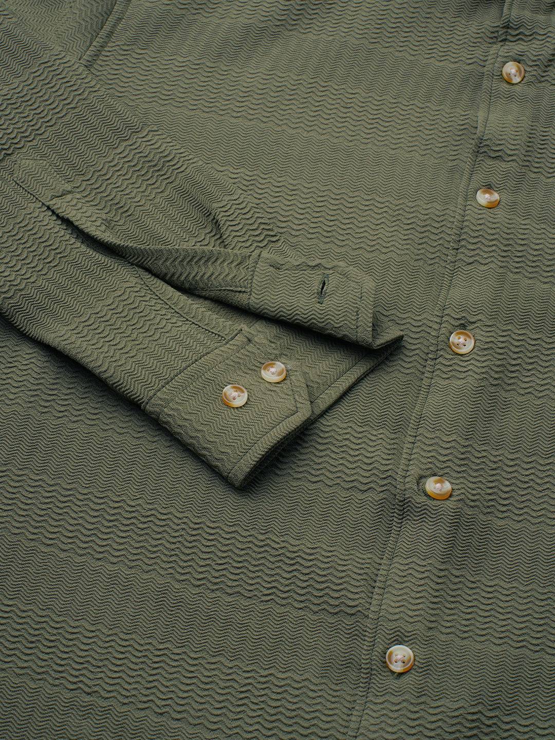 Olive Green Terrain Ripple Detail Textured Shirt Buy only at ₹659