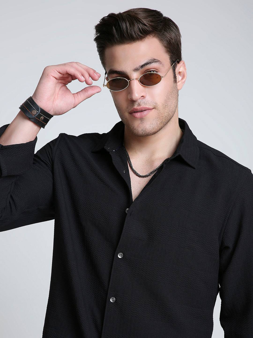 Storm Black Ripple Detail Textured Shirt Buy only at ₹659