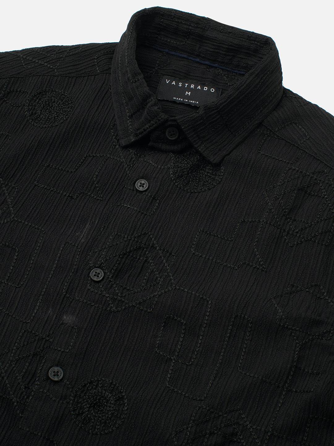 Intricate Black Embroidered Textured Shirt Buy only at ₹699