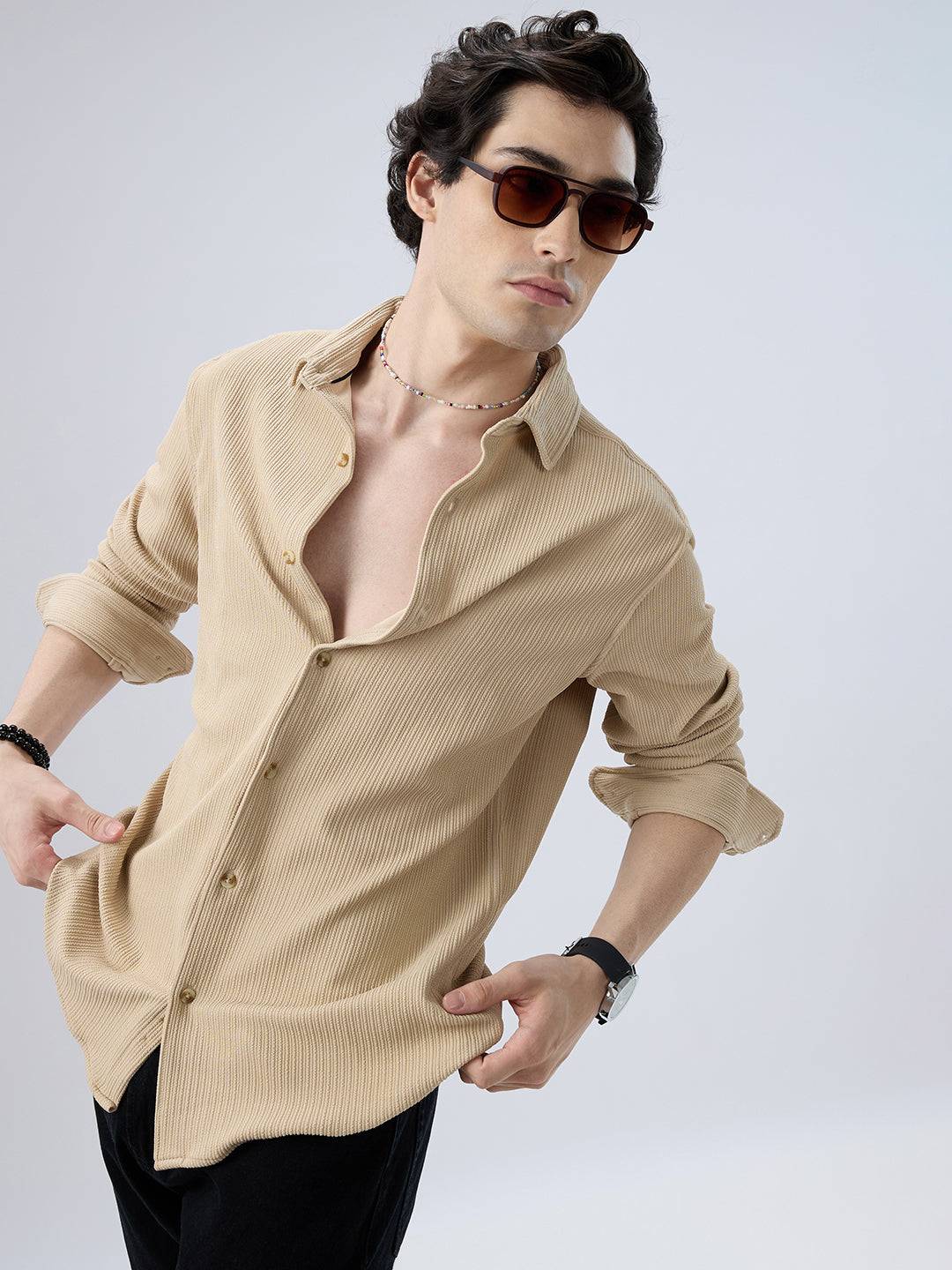 Refined Latte Beige Knit Shirt Buy only at ₹699