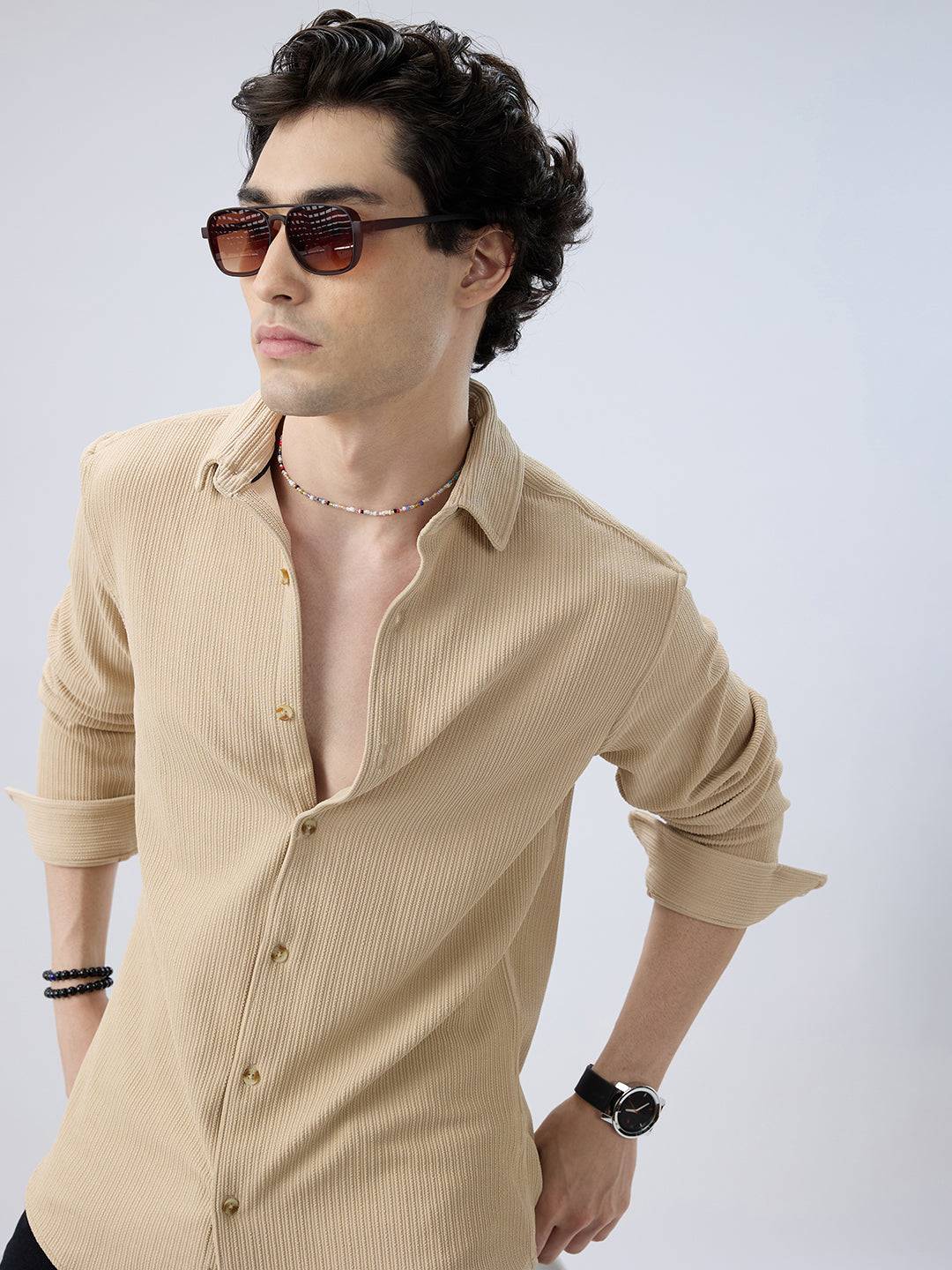 Refined Latte Beige Knit Shirt Buy only at ₹699