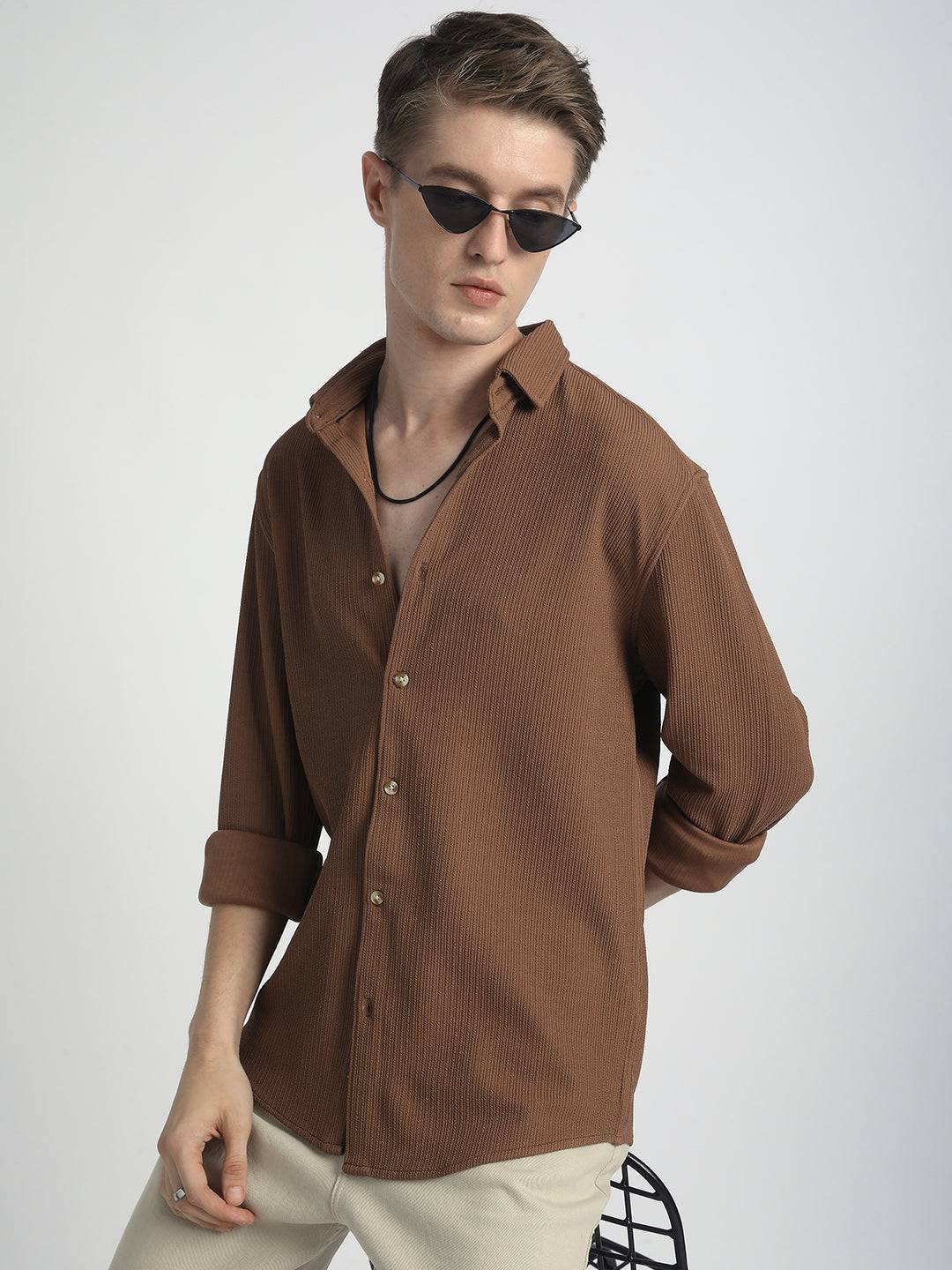 Burnt Sienna Brown Textured Shirt Buy only at ₹699