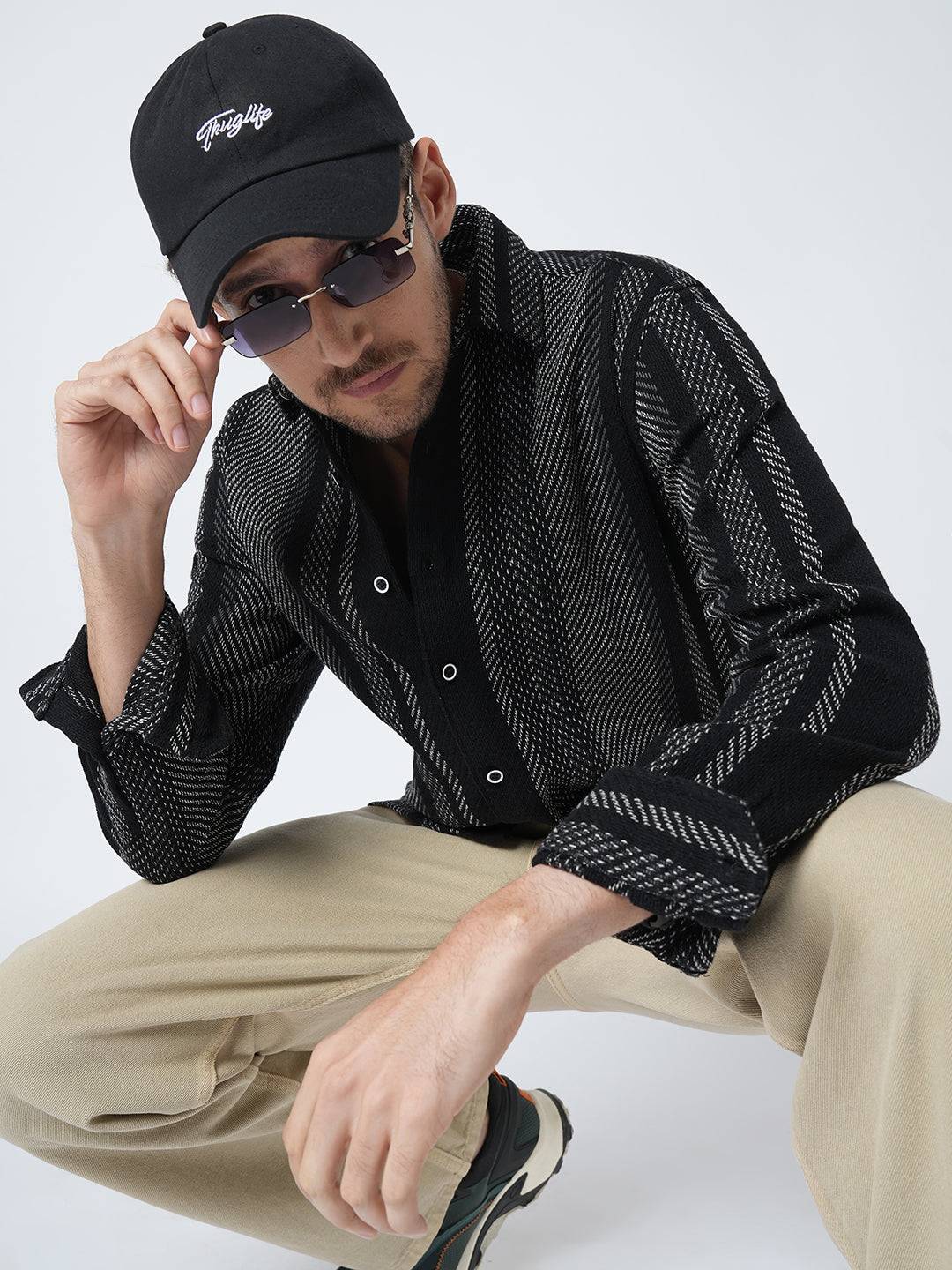 Black Gleam Tweed Stripes Shirt Buy only at ₹699