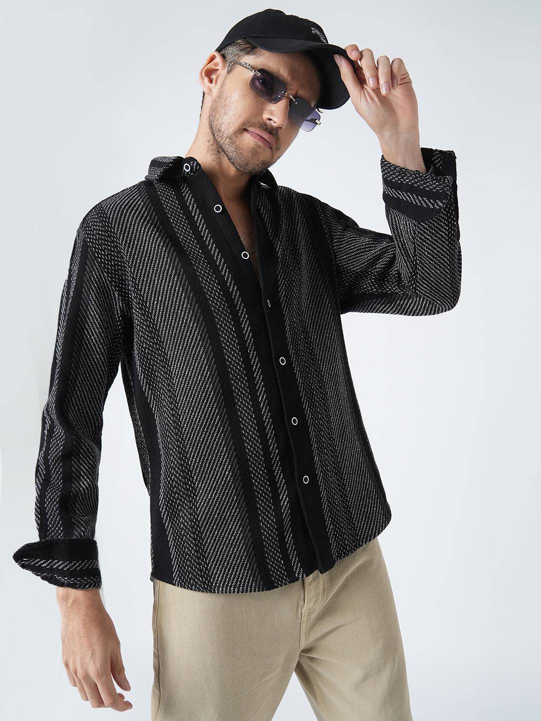 Black Gleam Tweed Stripes Shirt Buy only at ₹699