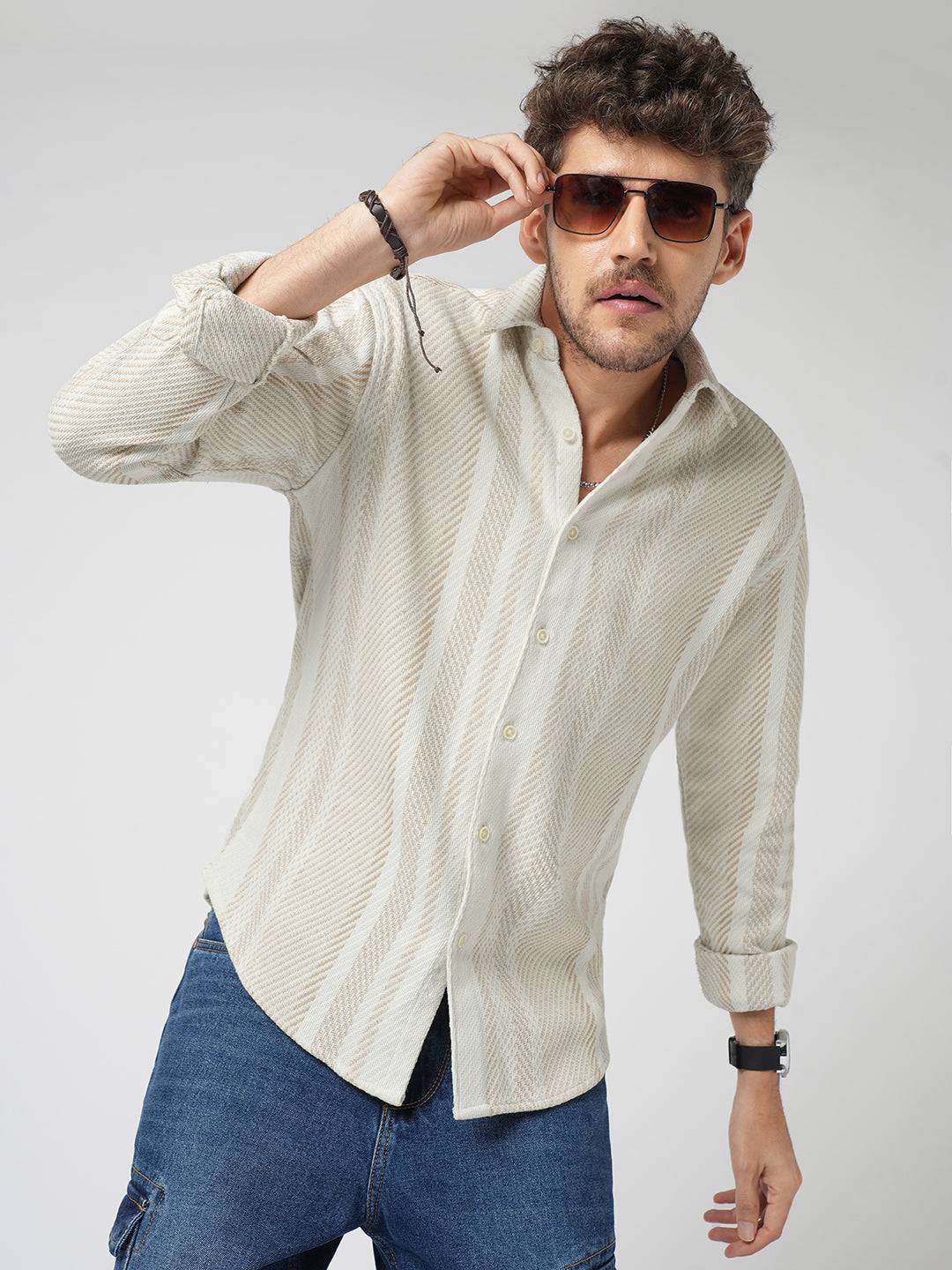 Beige Blaze Tweed Stripes Shirt Buy only at ₹699