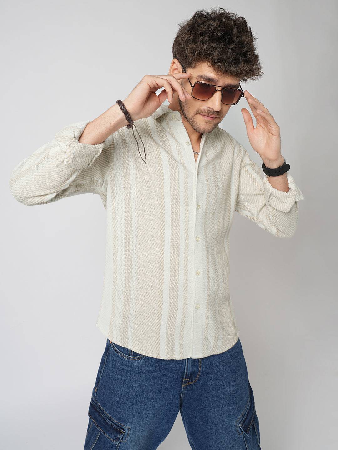 Beige Blaze Tweed Stripes Shirt Buy only at ₹699