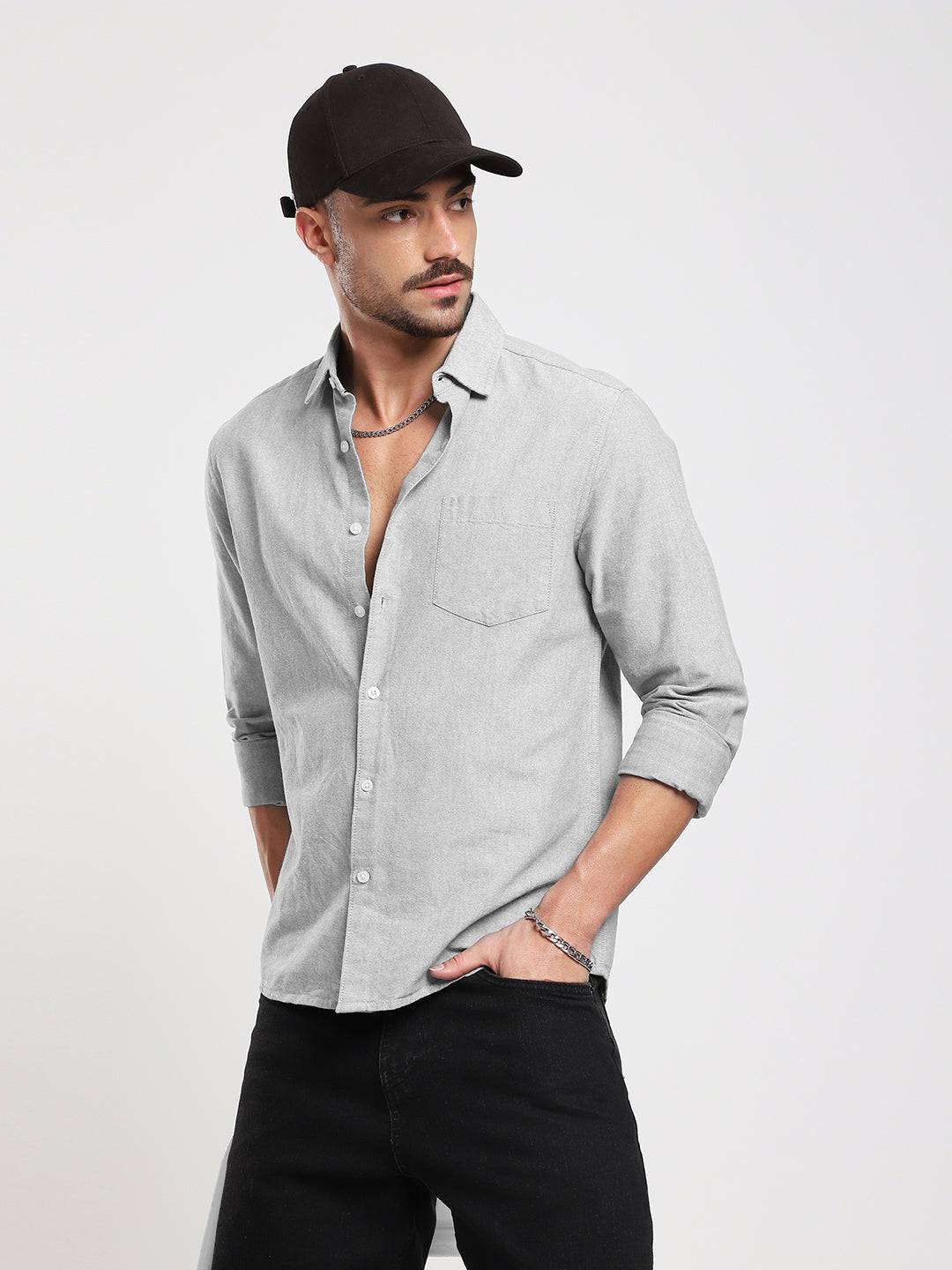 Ash Grey Refined Weave Oxford Shirt Buy only at ₹699