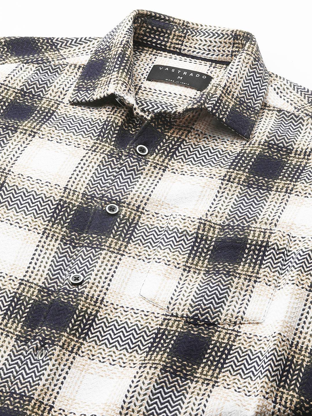 Off-White & Black Chevron Echo Tweed Checks Shirt Buy only at ₹699