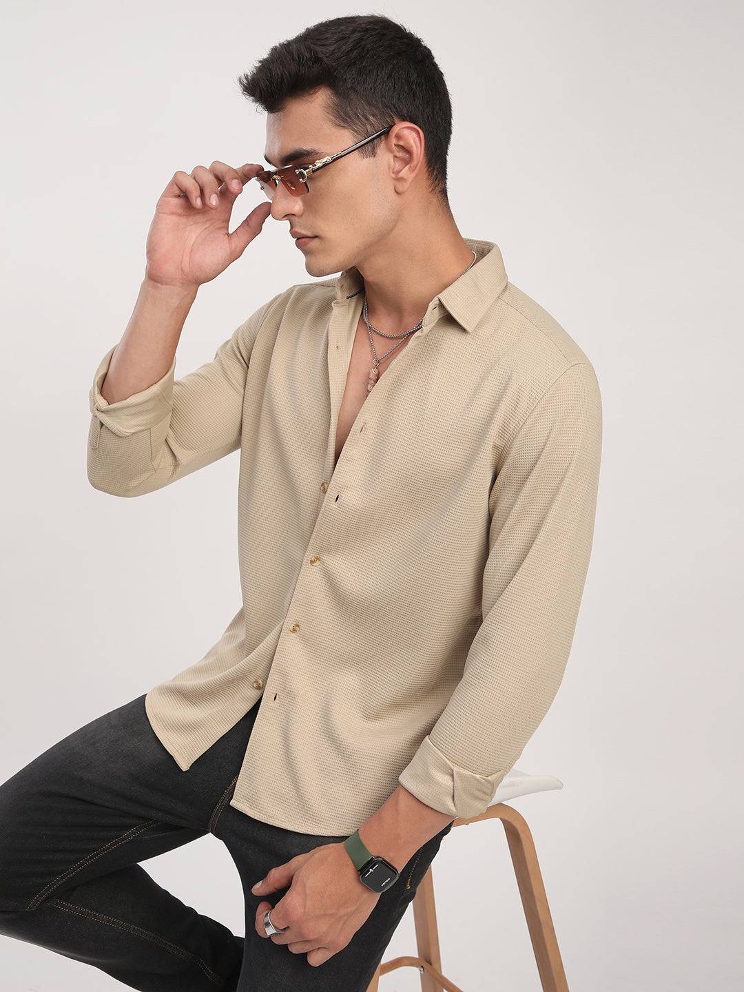 Light French Beige Waffle Shirt Buy only at ₹659