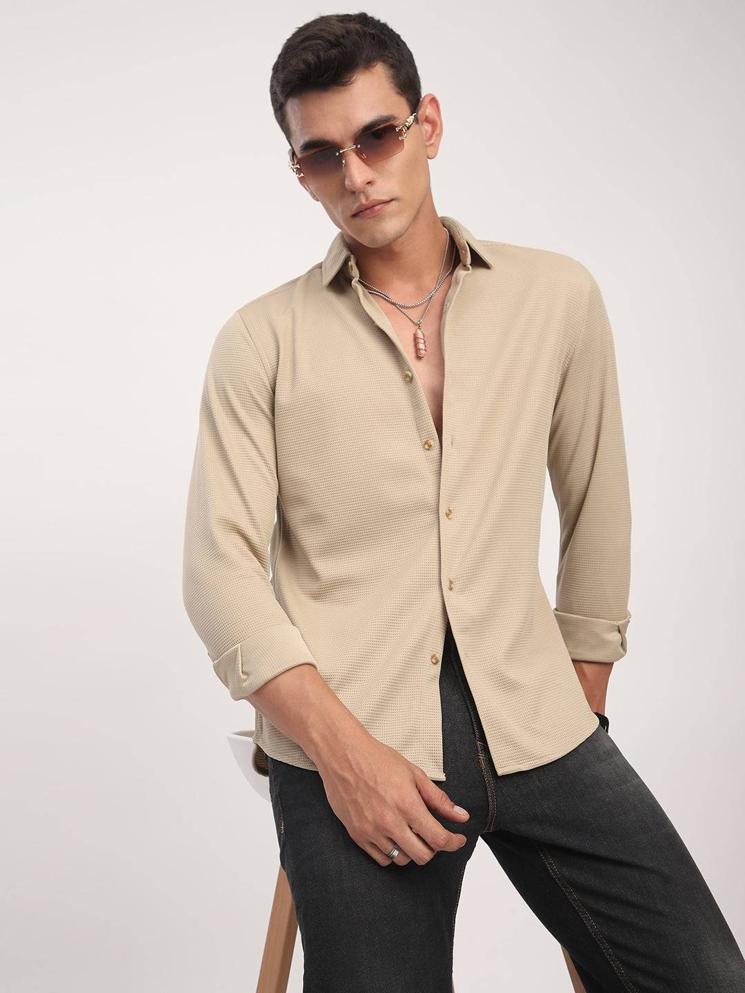 Light French Beige Waffle Shirt Buy only at ₹659