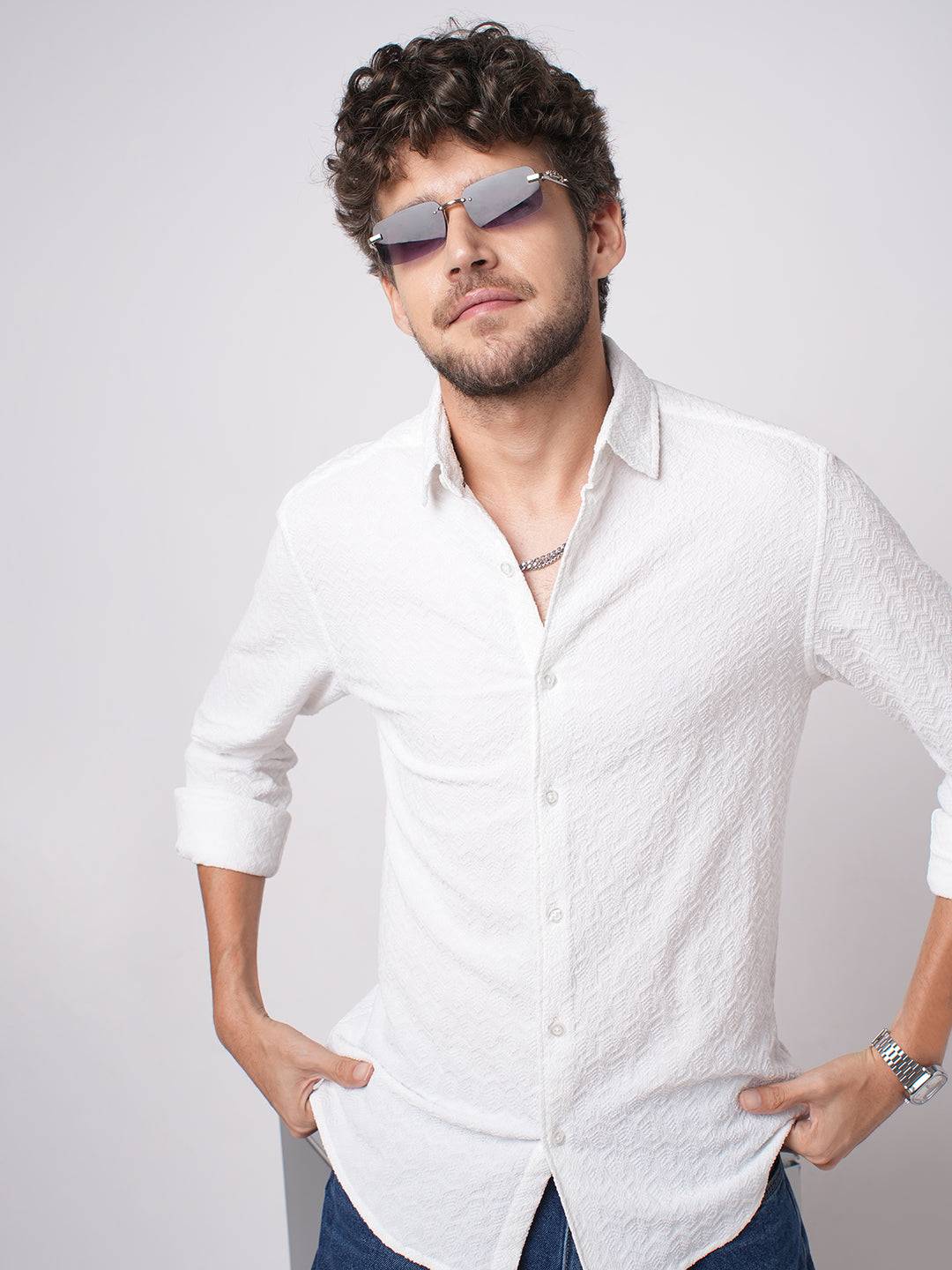 Snow White Cloud Grain Textured Shirt Buy only at ₹699