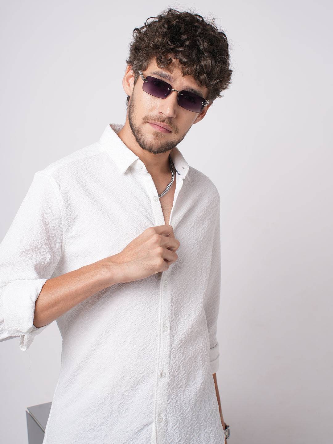 Snow White Cloud Grain Textured Shirt Buy only at ₹699