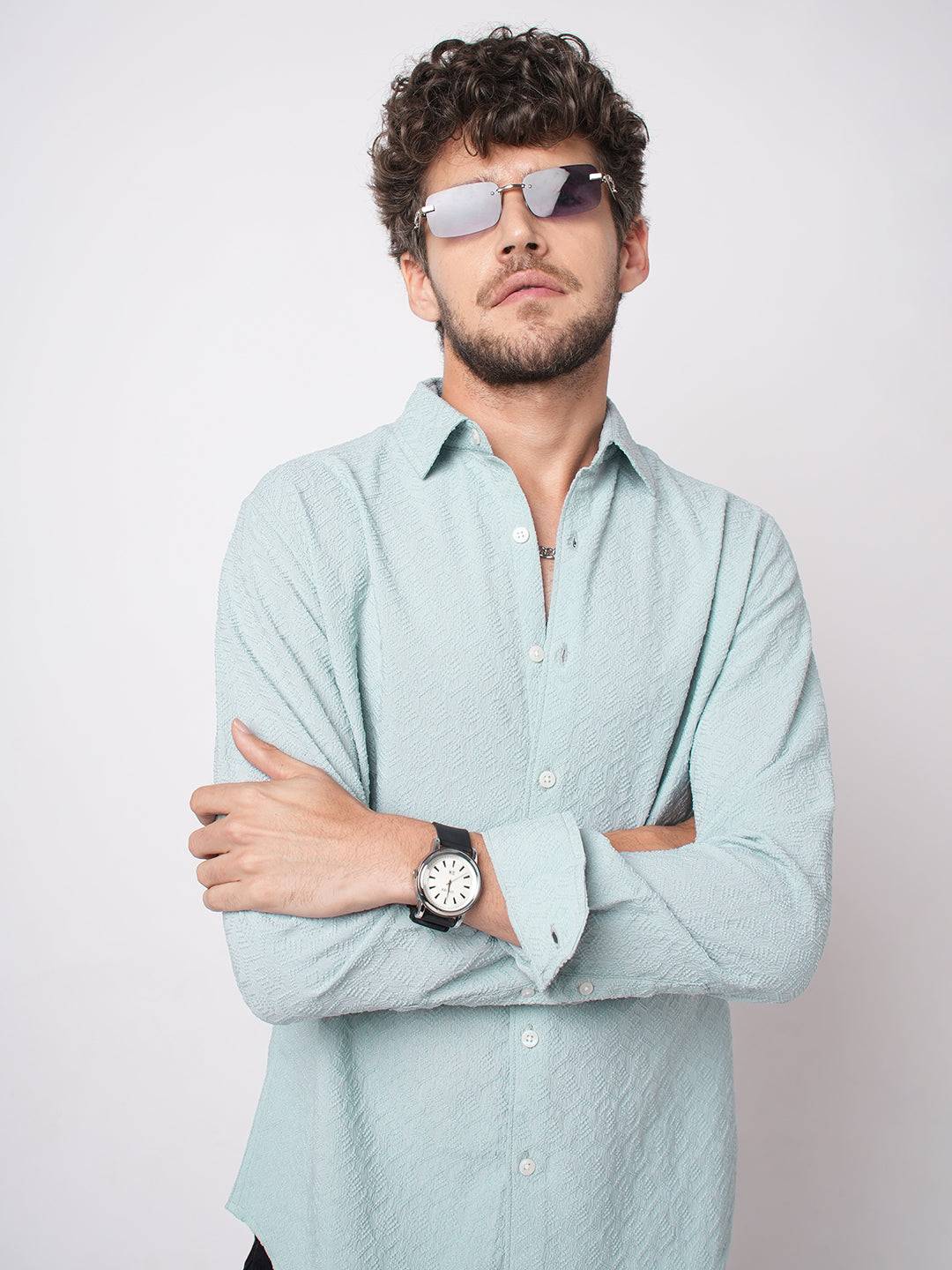 Aqua Blue Textured Shirt Buy only at ₹699
