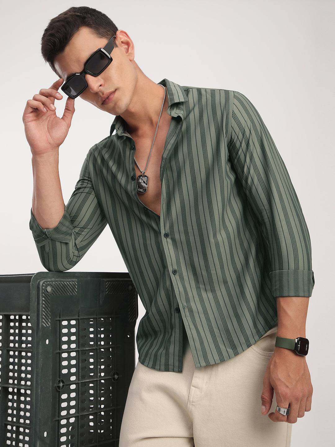 Classic Pullman Green Striped Shirt Buy only at ₹659