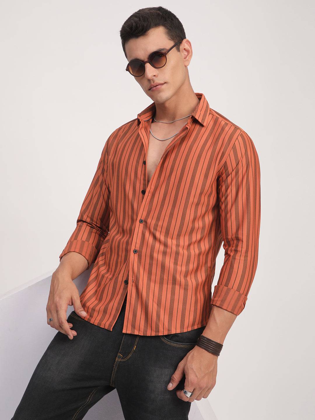 Tawny Orange Striped Shirt Buy only at ₹659