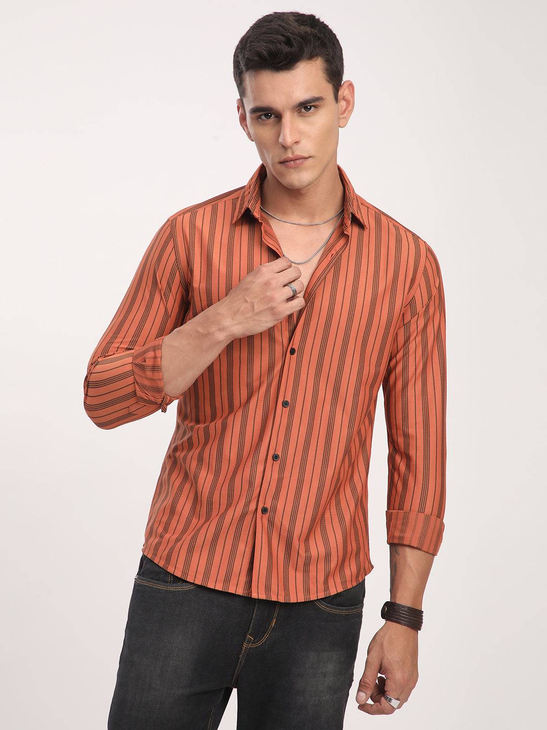 Tawny Orange Striped Shirt Buy only at ₹659