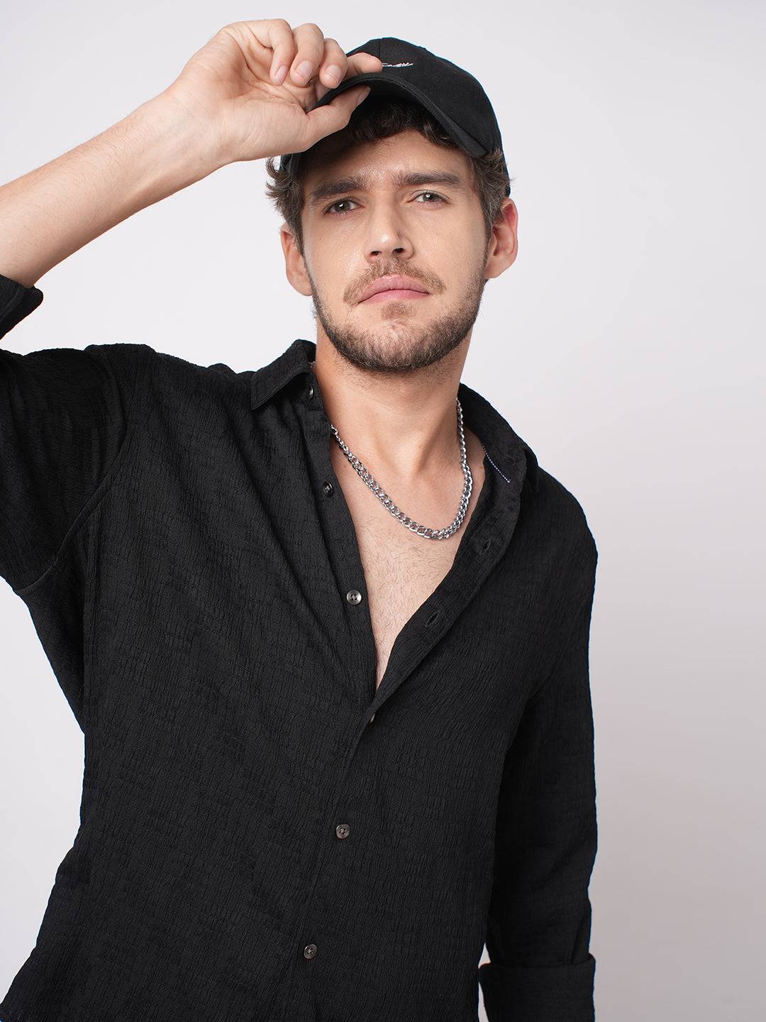 Deep Black Crinkled Textured Shirt Buy only at ₹699
