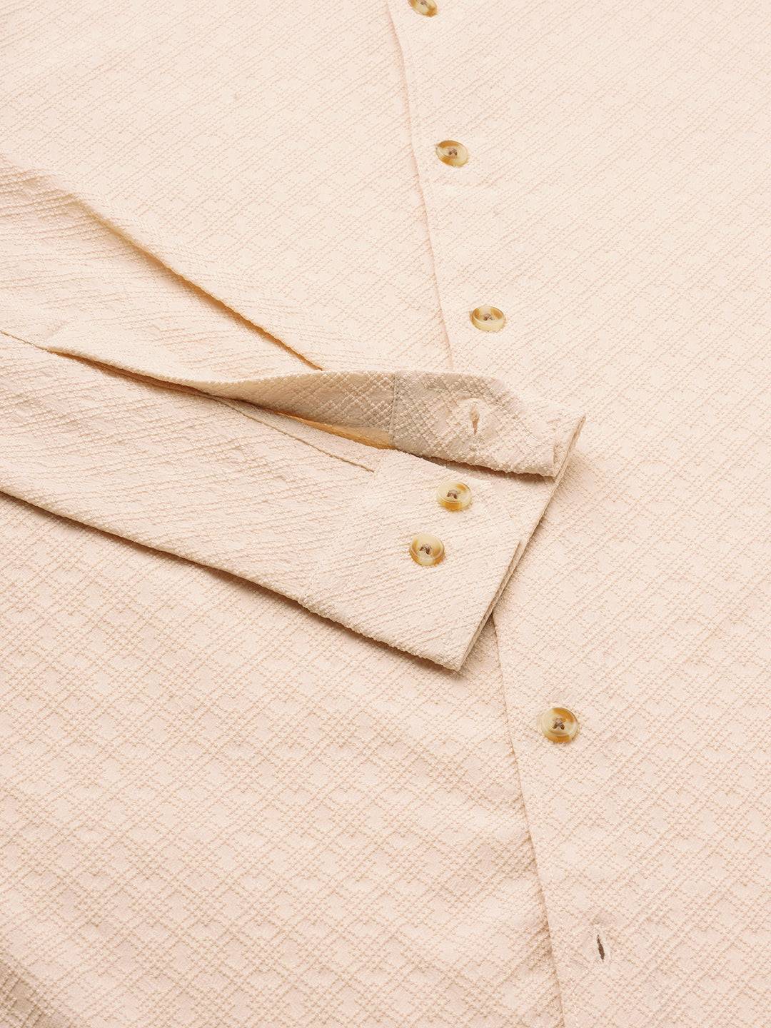 Oyster Cream Geometric Textured Shirt Buy only at ₹699