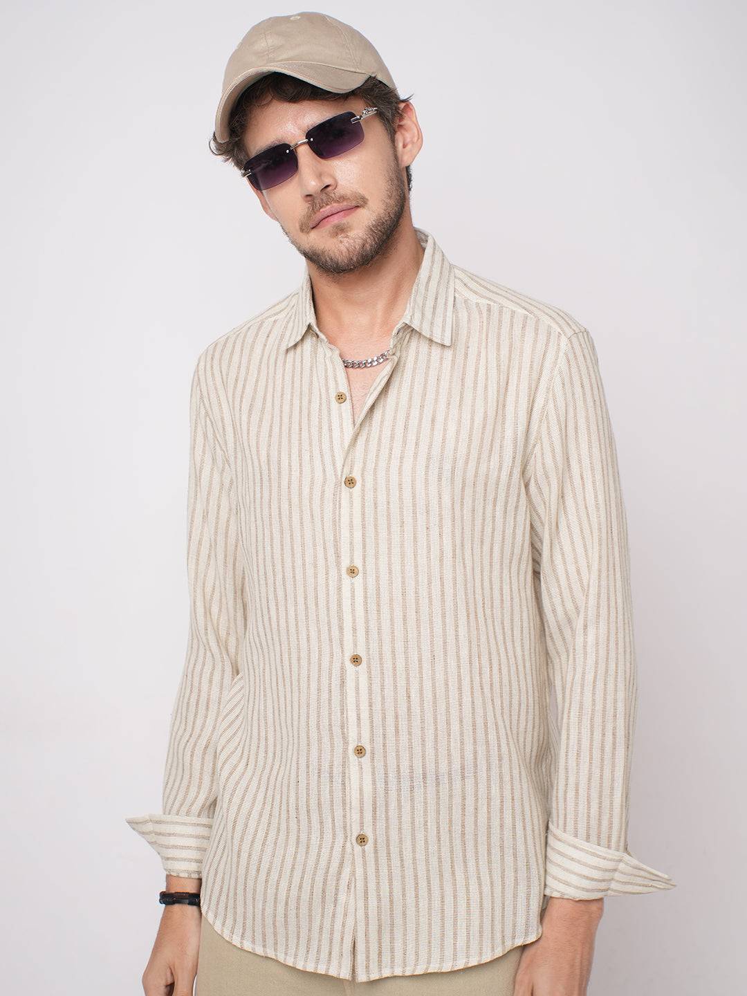 Ivory & Brown Burlap Striped Shirt Buy only at ₹699