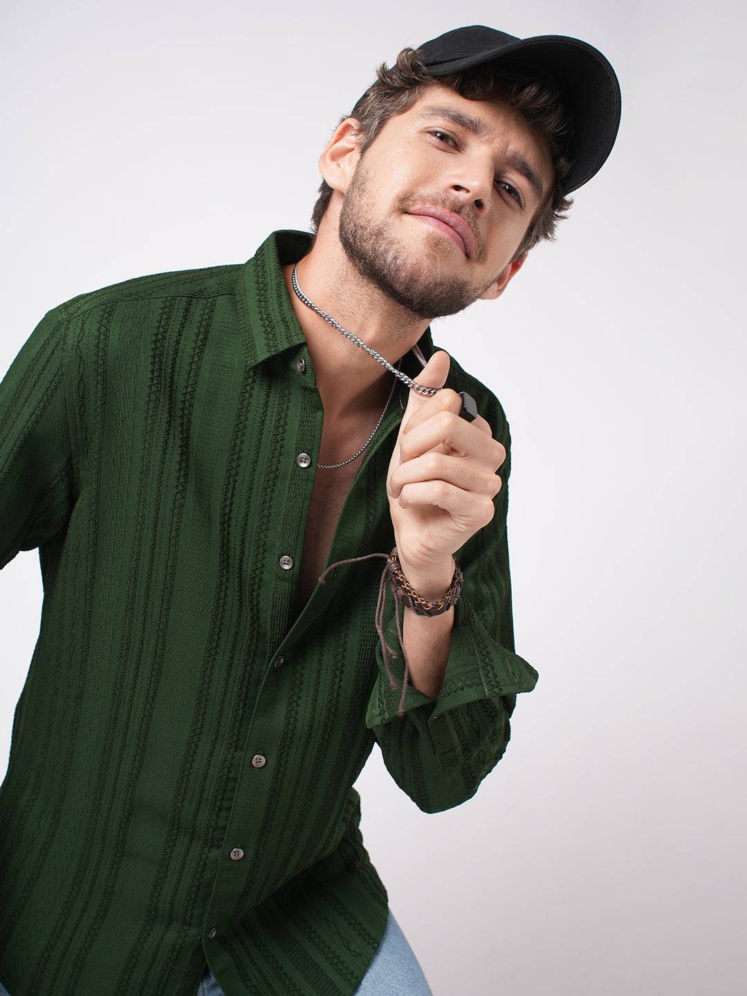 Mughal Green Jacquard Striped Shirt Buy only at ₹759