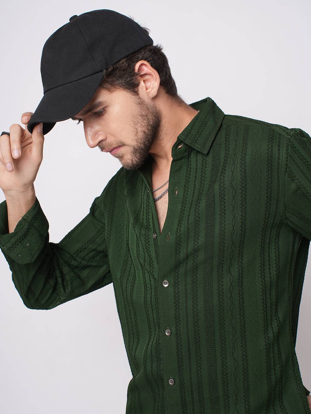 Mughal Green Jacquard Striped Shirt Buy only at ₹759