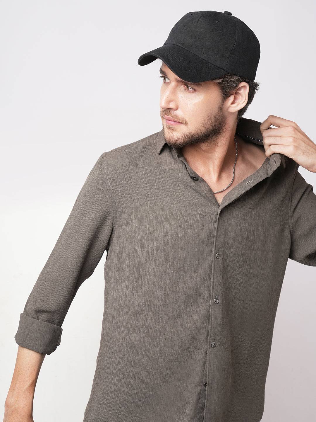 Crushed Warm Grey Crepe Shirt Buy only at ₹699