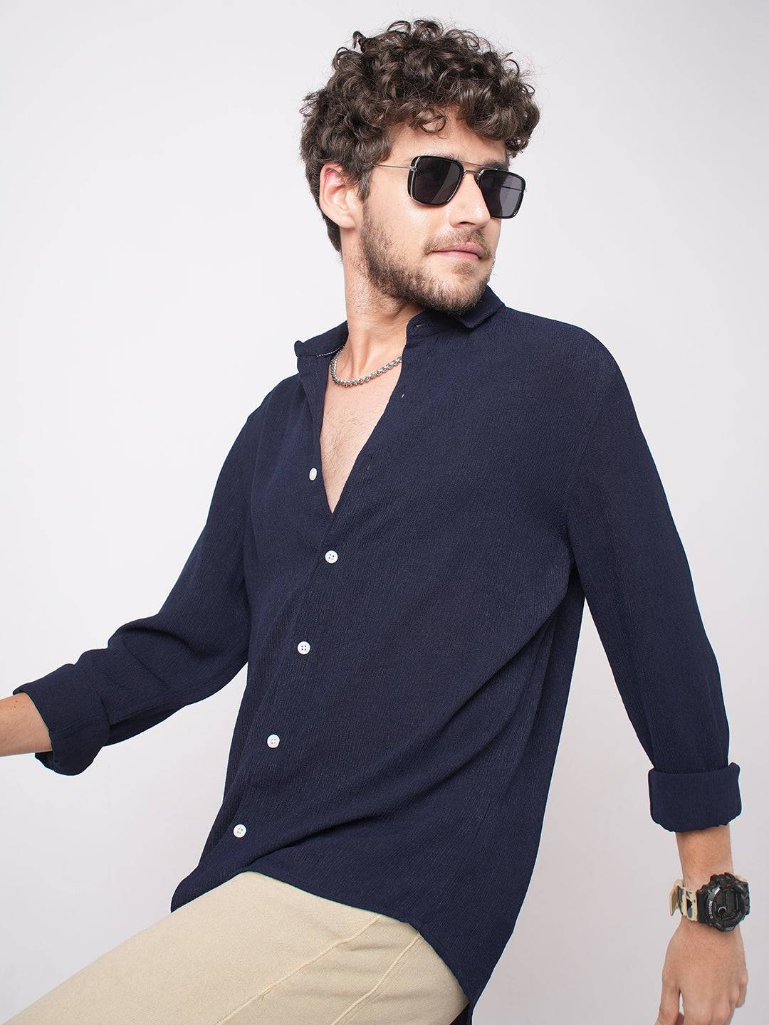 Classic Nocturne Blue Crepe Shirt Buy only at ₹699