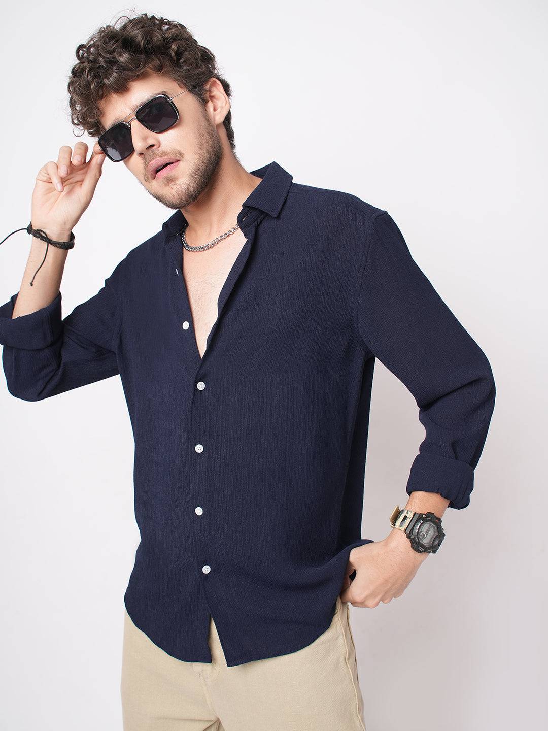 Classic Nocturne Blue Crepe Shirt Buy only at ₹699