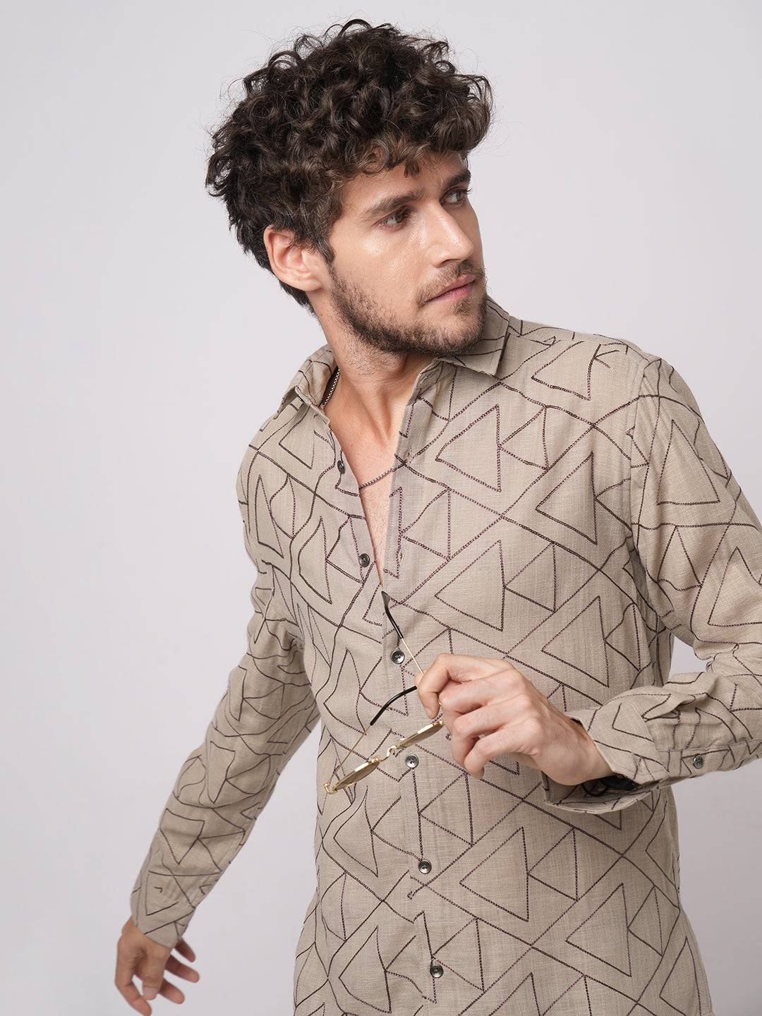 Cashmere Brown Contrast Embroidery Shirt Buy only at ₹759