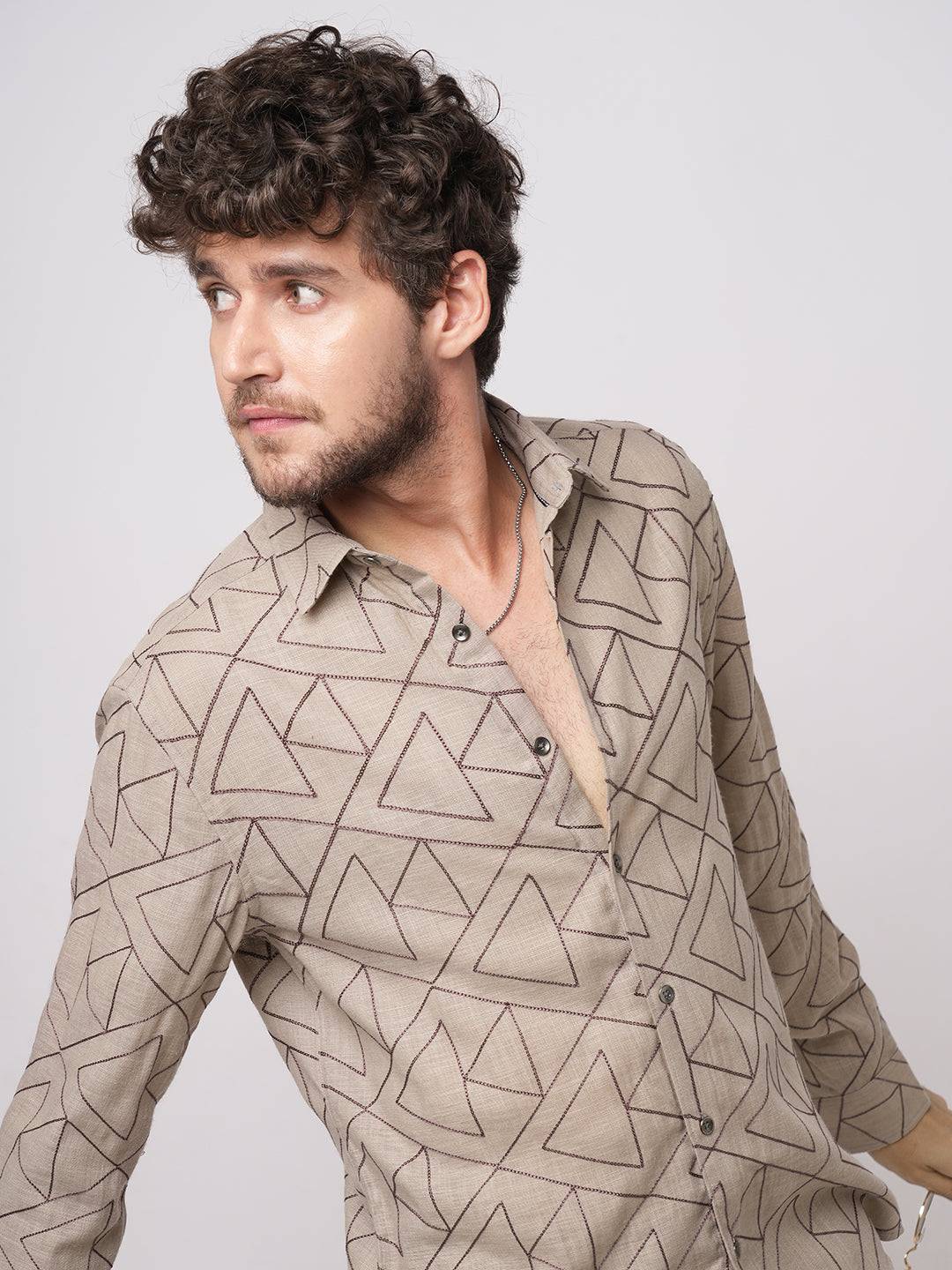 Cashmere Brown Contrast Embroidery Shirt Buy only at ₹759