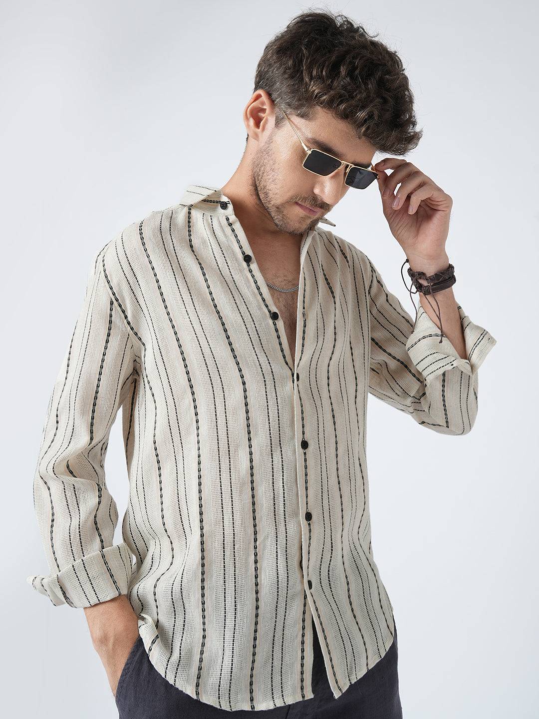 Minimal Ivory Loomed Textured Shirt Buy only at ₹699