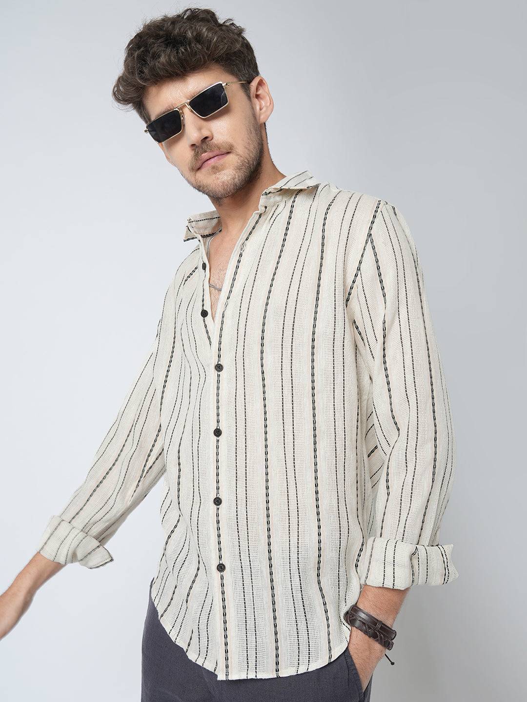 Minimal Ivory Loomed Textured Shirt Buy only at ₹699