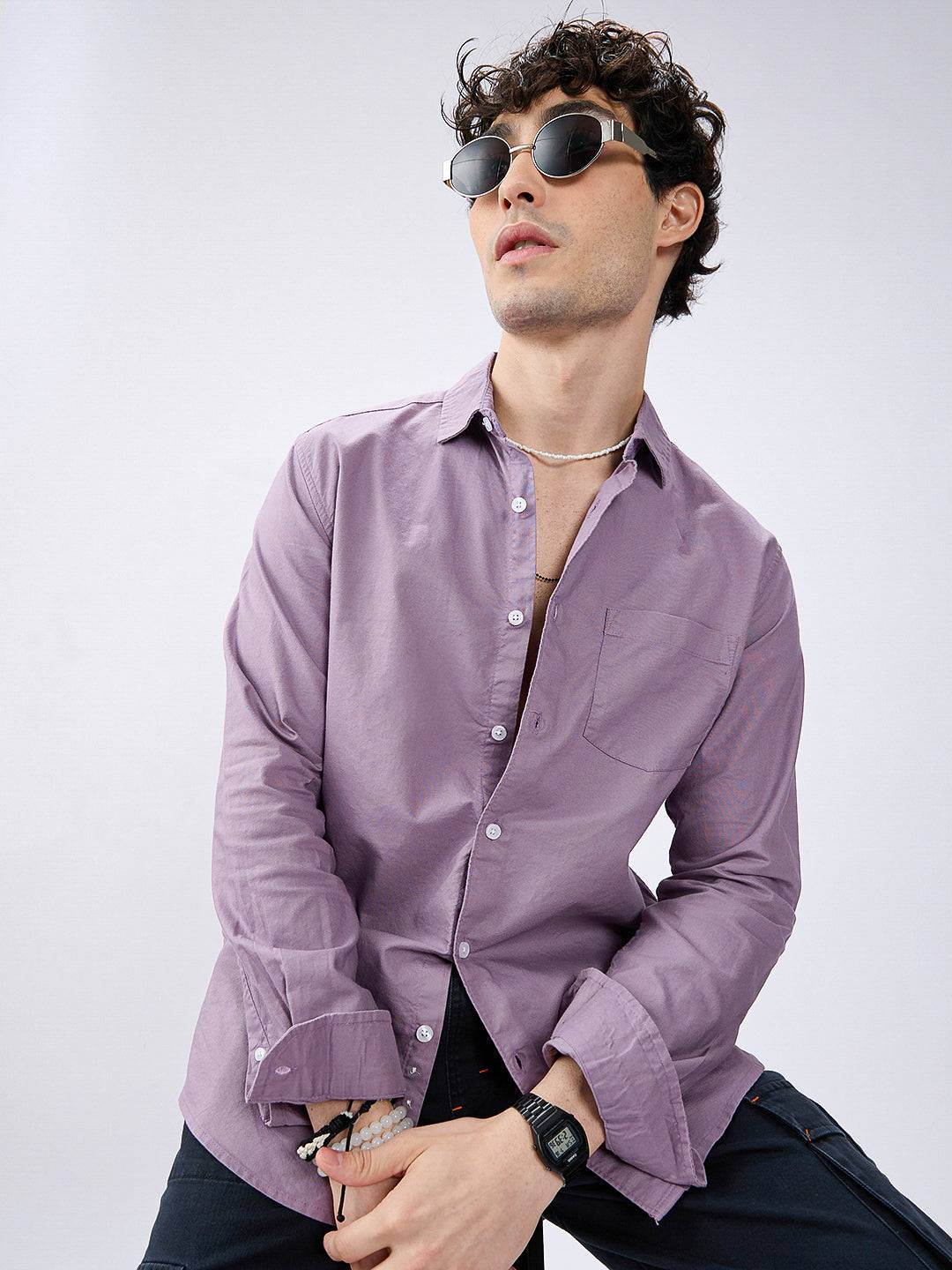 Solid Mauve Mist Classic Oxford Shirt Buy only at ₹759