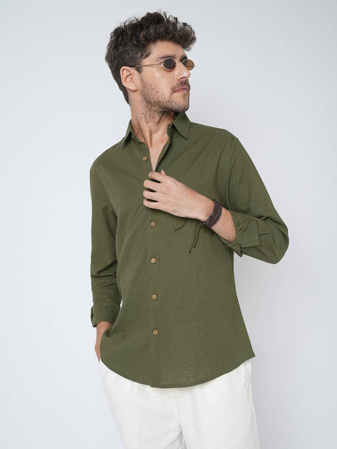 Olive Forest Haze Pure Linen Shirt Buy only at ₹859