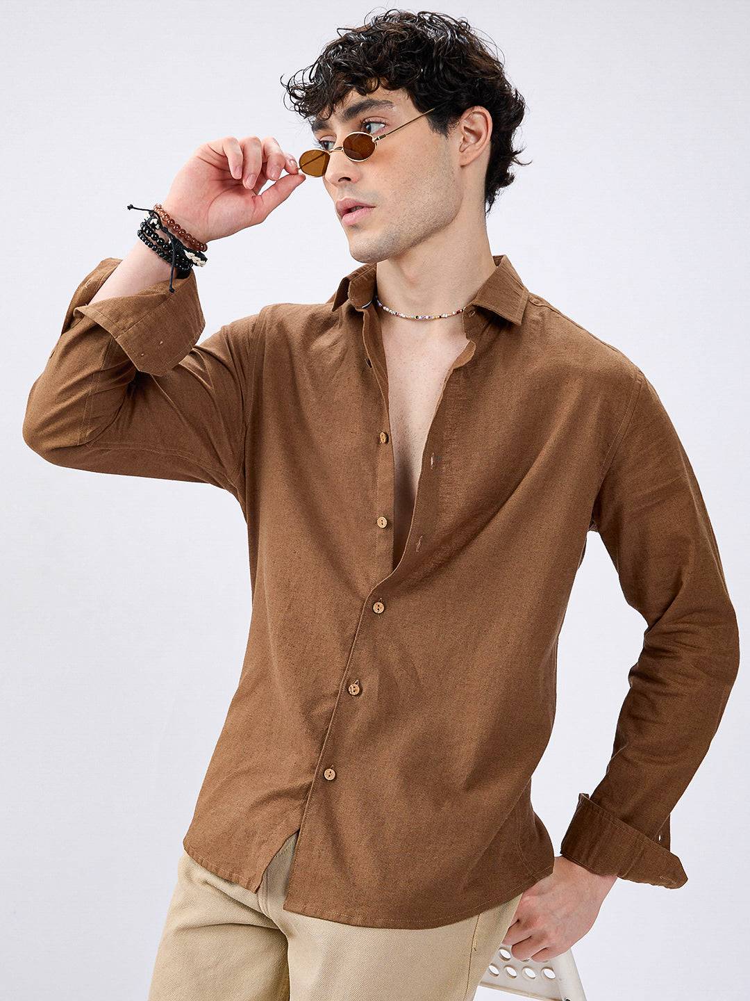 Brown Ember Pure Linen Shirt Buy only at ₹859