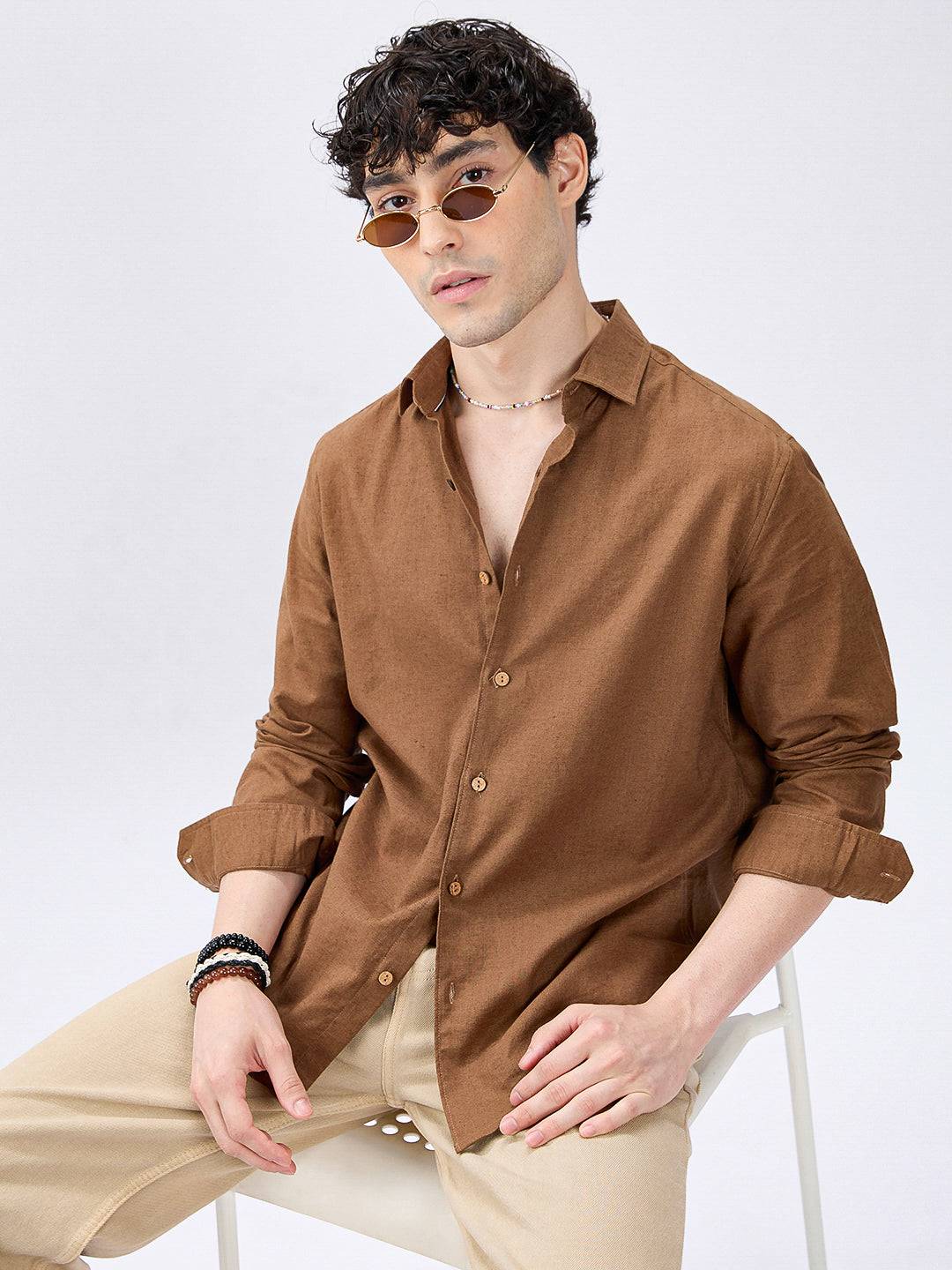 Brown Ember Pure Linen Shirt Buy only at ₹859