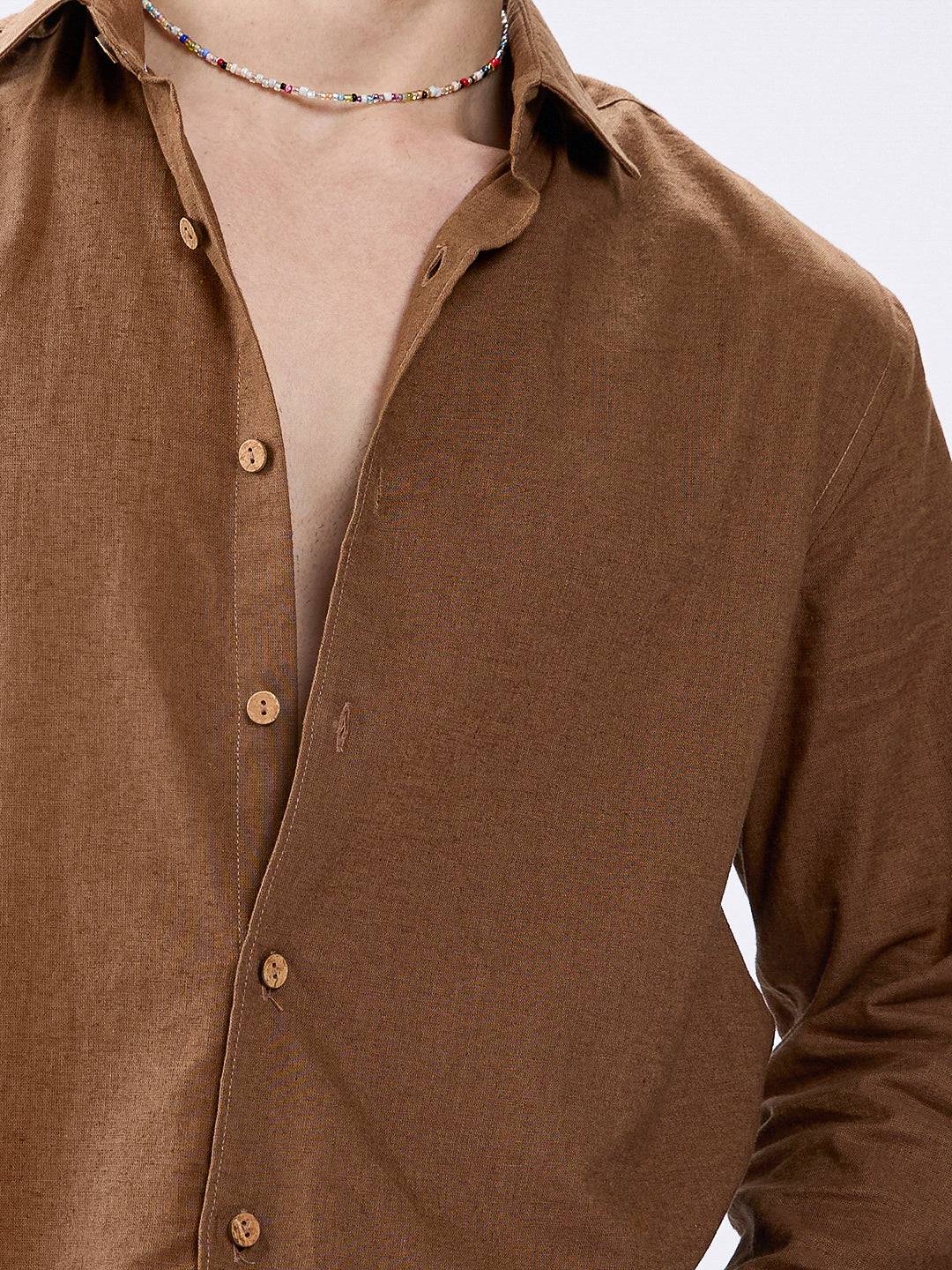 Brown Ember Pure Linen Shirt Buy only at ₹859