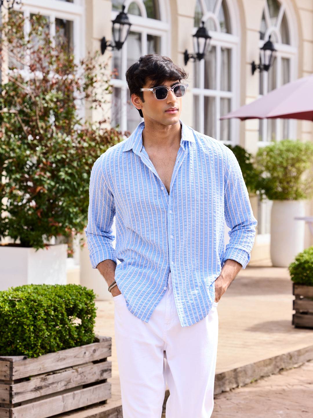 Blue & White Stripe Seersucker Shirt Buy only at ₹699