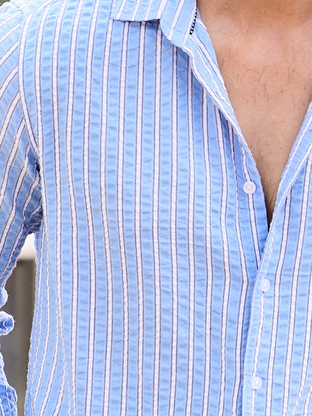 Blue & White Stripe Seersucker Shirt Buy only at ₹699