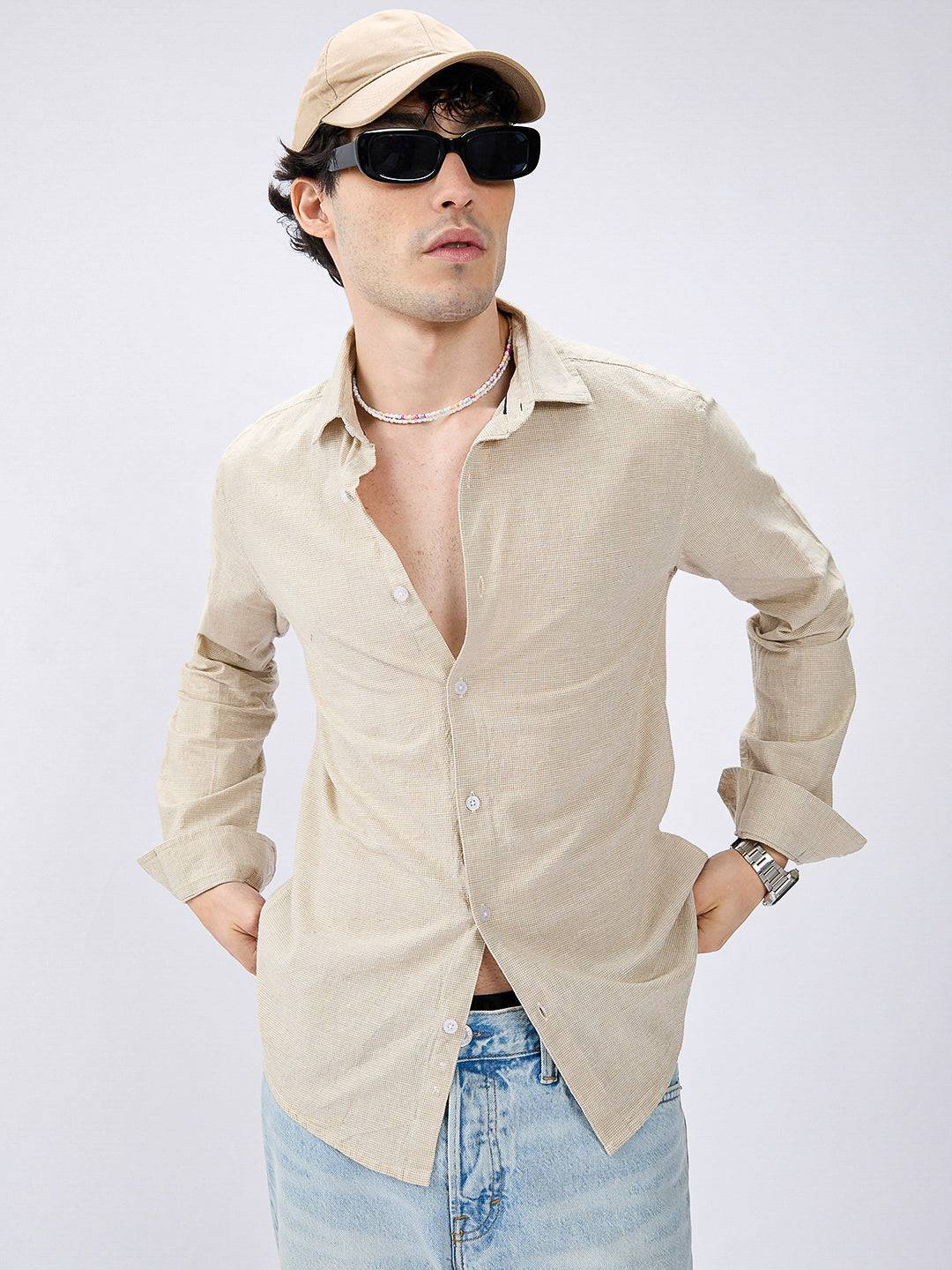 Neutral Beige Micro check Everyday Shirt Buy only at ₹699