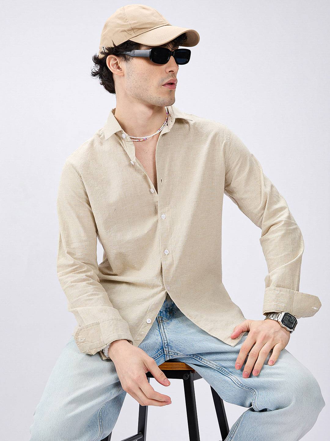 Neutral Beige Micro check Everyday Shirt Buy only at ₹699