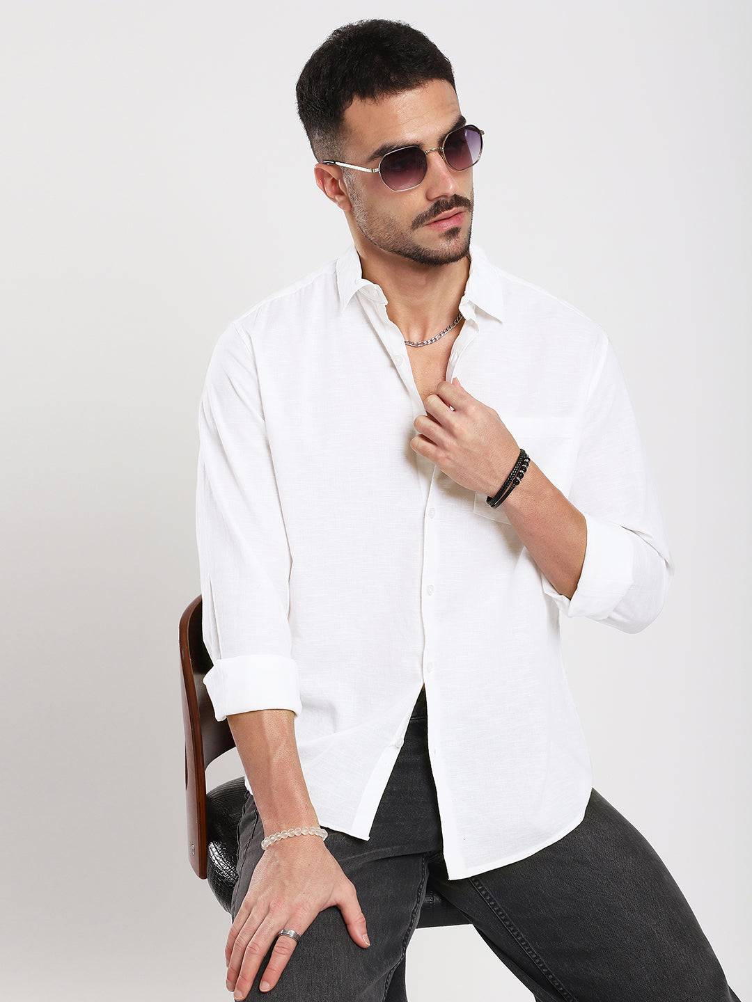 Pristine White Slub Textured Shirt Buy only at ₹659