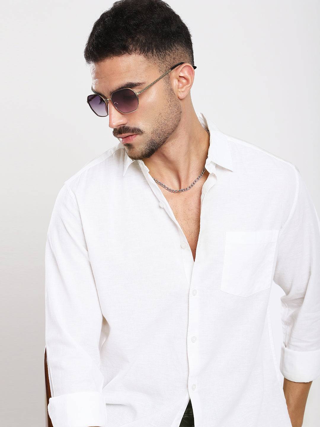 Pristine White Slub Textured Shirt Buy only at ₹659