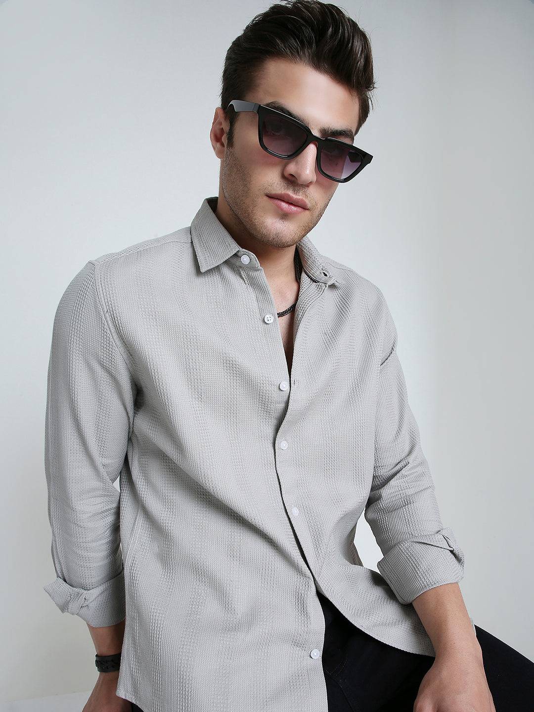 Grey Haze Waffle Grid Weave Shirt Buy only at ₹759