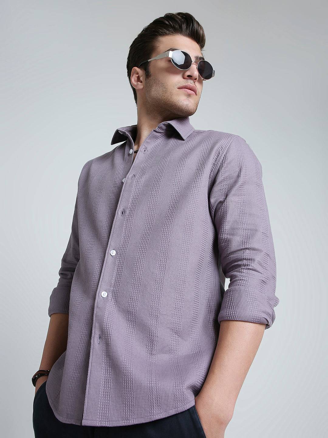 Smoky Mauve Waffle Grid Weave Shirt Buy only at ₹759